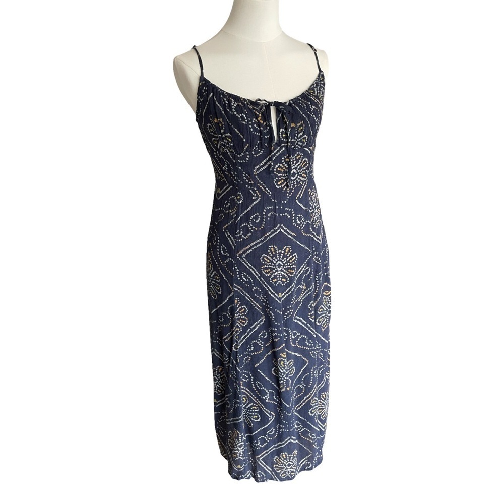 Urban Outfitters UO Kamaryn Tie Front Navy Blue Midi Dress Women’s Medium - Picture 6 of 15